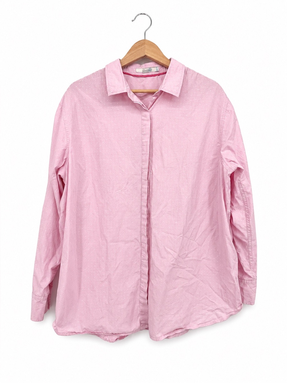 Boden Pink White Polka Dot Hidden Button Front Long Sleeve Size US18 Regular